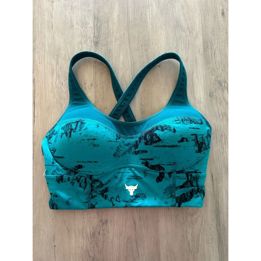 Under Armour Teal & Black Printed Crossback Sports Bra